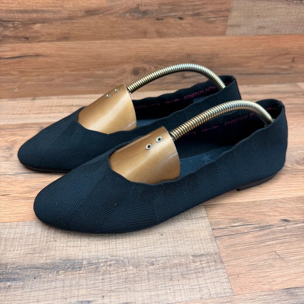 Skechers Womens Size 11 Wide Black Knit Flats Slip On Memory Foam
